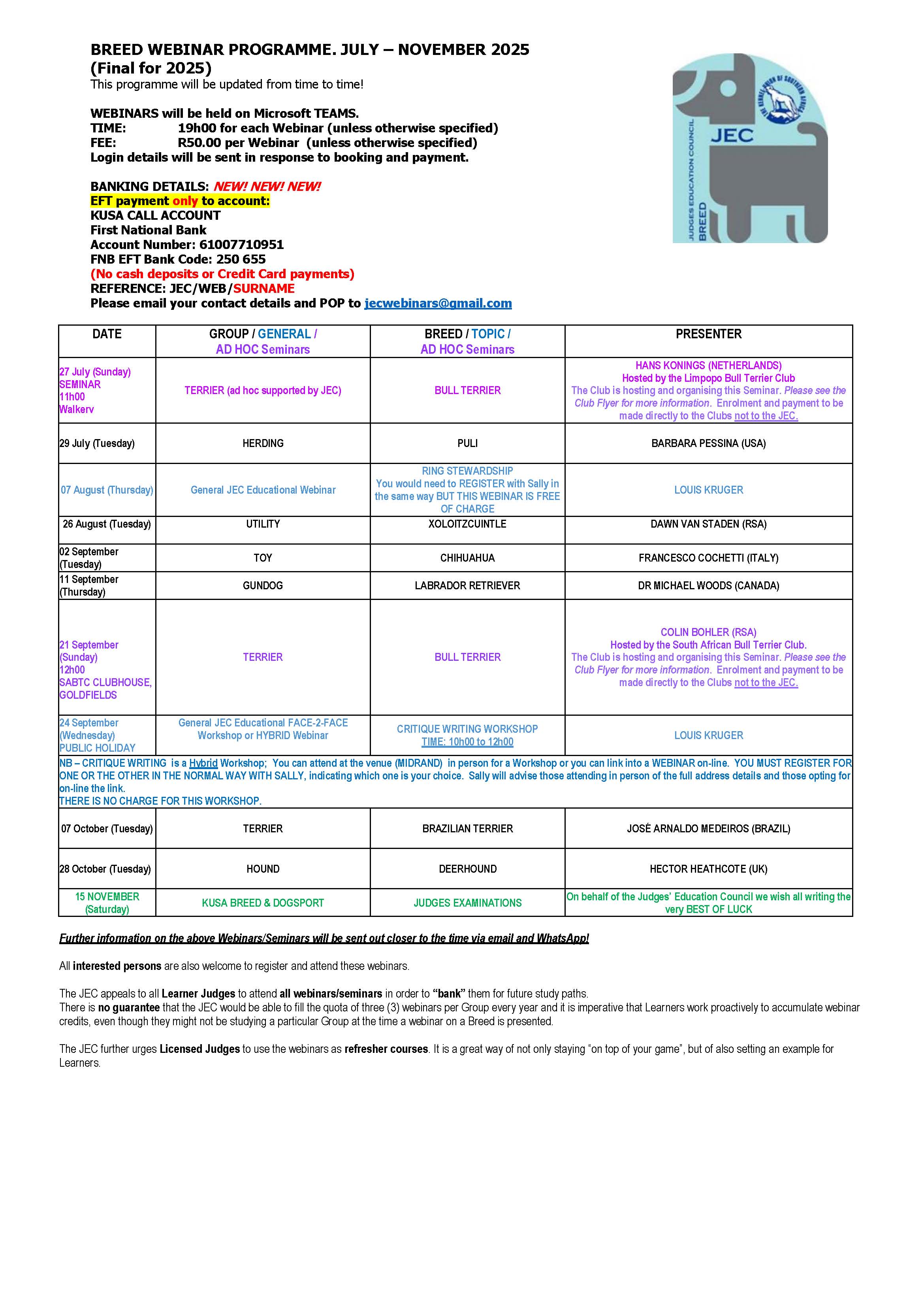 2025 JEC WEBINAR PROGRAMME   JULY   OCTOBER 2025 Final for 2025