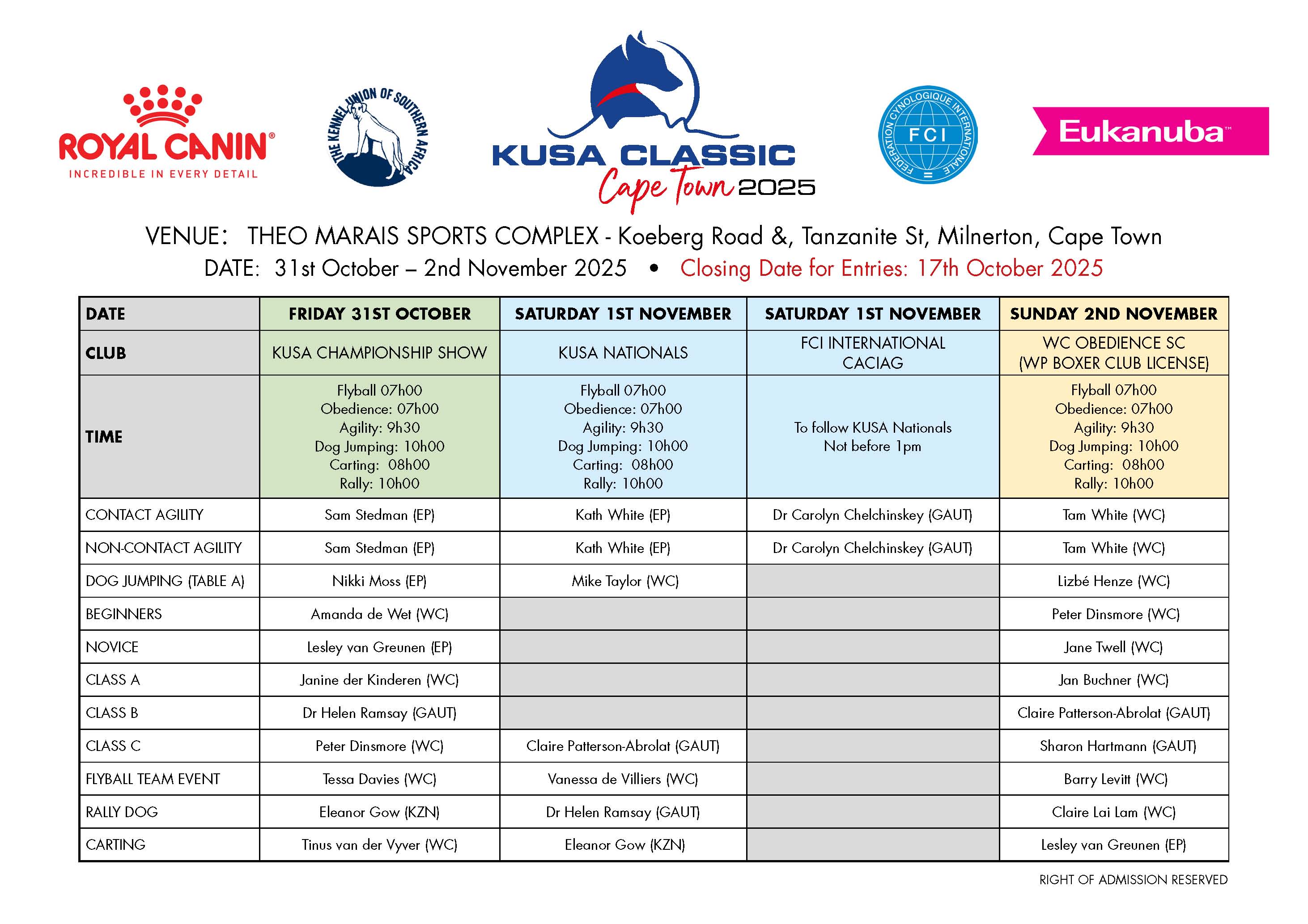 KUSA CLASSIC 2025 SCHEDULE 0210 Page 1